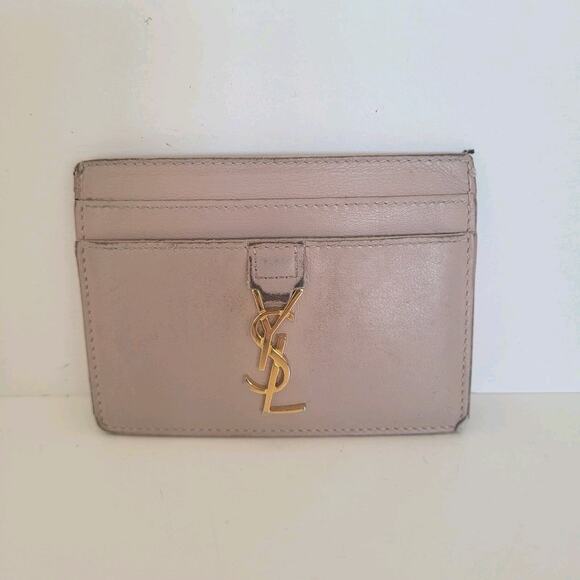 Yves Saint Lauren YSL Leather Calfskin Light Pink Wallet Small Card Holder Fair - Picture 1 of 10